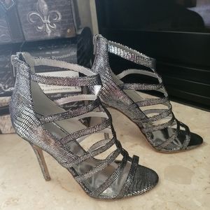 High heel sandal (black and silver)